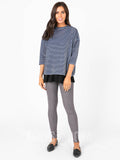 Agnes & Dora™ 3/4 Sleeve Boxy Pullover Blue Black Burnout