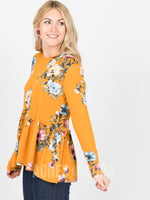 Agnes & Dora™ Relaxed Ruffle Tee Long Sleeve Mustard Floral