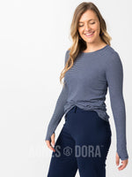 Agnes & Dora™ Fitted Tee Long Sleeve with Thumbhole Navy/Ivory