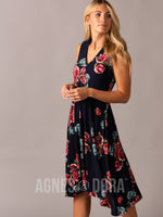 Agnes & Dora™ Handkerchief Midi Dress Sleeveless Coral Floral