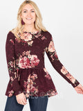 Agnes & Dora™ Relaxed Ruffle Tee Long Sleeve Burgundy Floral