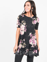 Agnes & Dora™ Ruffle Tunic Rose/Black Floral