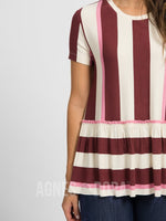 Agnes & Dora™ Relaxed Ruffle Tee Hello Fall Stripe - Black Cherry