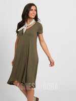 Agnes & Dora™ Hi-Lo Dress V-Neck in Olive