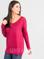 Agnes & Dora™ Urban Pullover Double V-Neck Burgundy 2Toned