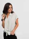 Agnes & Dora™ Button Down Cuff Sleeve Charcoal Stripe