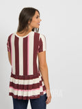 Agnes & Dora™ Relaxed Ruffle Tee Hello Fall Stripe - Black Cherry