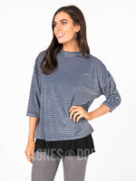 Agnes & Dora™ 3/4 Sleeve Boxy Pullover Blue Black Burnout