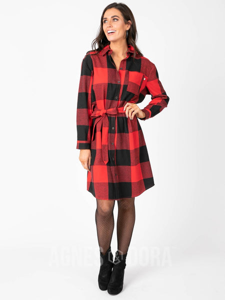 Agnes & Dora™ Flannel Shirt Dress Buffalo Plaid - Red/Black