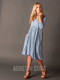 Agnes & Dora™ Muse Midi Dress Denim and Ivory Stripe