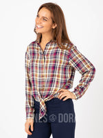 Agnes & Dora™ Button Down Tie Front Long Sleeve Classic Plaid - Small Scale