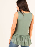 Agnes & Dora™ Relaxed Ruffle Tank DK Sage