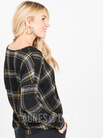 Agnes & Dora™ Urban Pullover V-Neck Black/Mustard Plaid