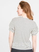 Agnes & Dora™ Frill Sleeve Top Ivory and Black Stripe