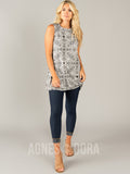 Agnes & Dora™ Side Knot Tank Black/Ivory Boho Floral