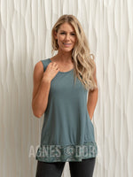 Agnes & Dora™ Chiffon Ruffle Tank Slate-Slate Paisley Boho