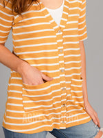 Agnes & Dora™ Favorite Cardi Half Sleeve Mustard/Ivory Stripe