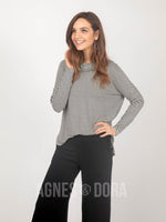 Agnes & Dora™ Dolman Turtleneck Black/Ivory Stripe