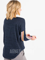 Agnes & Dora™ Urban Pullover V-Neck Dark Navy with Navy/Rose Stripe