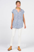 Agnes & Dora™ Button Down Cuff Sleeve Navy and White