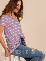 Agnes & Dora™ Everyday Tee V-Neck Lavender/Ivory Stripe