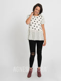 Agnes & Dora™ Relaxed Ruffle Tee B&W Polka Dot Mix