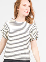 Agnes & Dora™ Frill Sleeve Top Ivory and Black Stripe