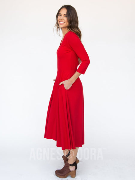 Agnes & Dora™ Essential Midi Dress Lipstick Red