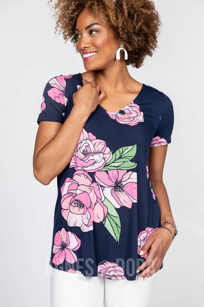 Agnes & Dora™ Everyday Tee V-neck Graphic Peony Print