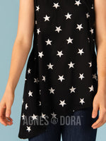 Agnes & Dora™ Asymmetrical Tank Black and White Stars