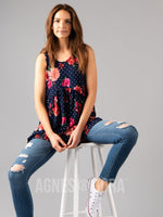 Agnes & Dora™ Sleeveless Muse Navy/Coral/White Floral Dot