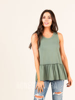 Agnes & Dora™ Relaxed Ruffle Tank DK Sage