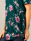 Agnes & Dora™ Side Knot Tunic Half Sleeve Emerald/Mauve Floral