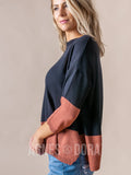 Agnes & Dora™ Boxy Sweater 3/4 Sleeve Black and Sienna