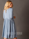 Agnes & Dora™ Muse Midi Dress Denim and Ivory Stripe