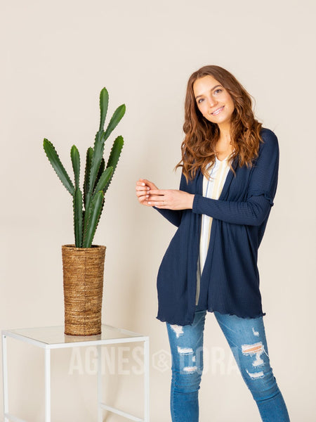 Agnes & Dora™ Open Front Thumbhole Cardi Navy