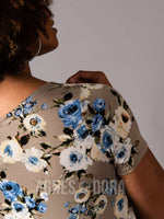 Agnes & Dora™ Everyday Tee Scoop Neck Taupe/Blue Floral