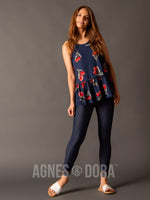 Agnes & Dora™ Relaxed Ruffle Tank Navy/Coral Dot Floral