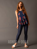 Agnes & Dora™ Relaxed Ruffle Tank Navy/Coral Dot Floral