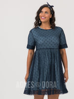 Agnes & Dora™ Short Mesh Easy Dress Navy Dot