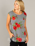 Agnes & Dora™ Essential Hi-Lo Tunic Red Rose Striped Floral