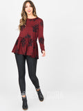 Agnes & Dora™ Relaxed Ruffle Tee Long Sleeve Red (Houndstooth Floral)