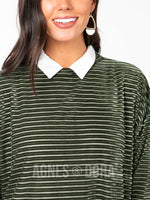 Agnes & Dora™ 3/4 Sleeve Boxy Pullover Olive Black Burnout