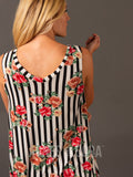 Agnes & Dora™ Essential Tank Double V-Neck Black/White/Coral Stripe Floral