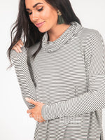 Agnes & Dora™ Dolman Turtleneck Olive/Ivory Stripe