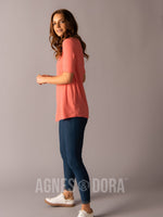 Agnes & Dora™ Notch V-Neck Tee Coral