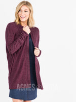 Agnes & Dora™ Open Front Thumbhole Cardi Raisin/White