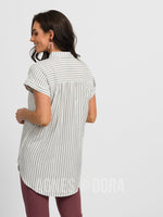 Agnes & Dora™ Button Down Cuff Sleeve Faded Navy Stripe