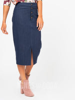 Agnes & Dora™ Button Pencil Skirt Dark Denim