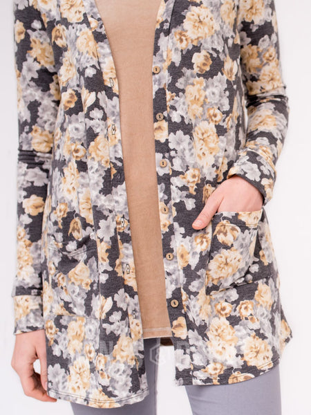 Agnes & Dora™ Essential Cardigan Gold & Silver Floral